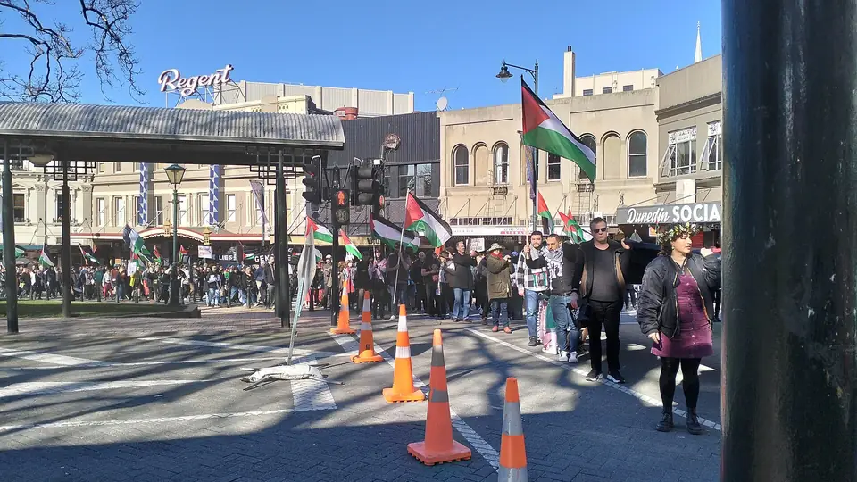 A Palestine solidarity march into the Octagon in Dunedin, New Zealand, August 2025.